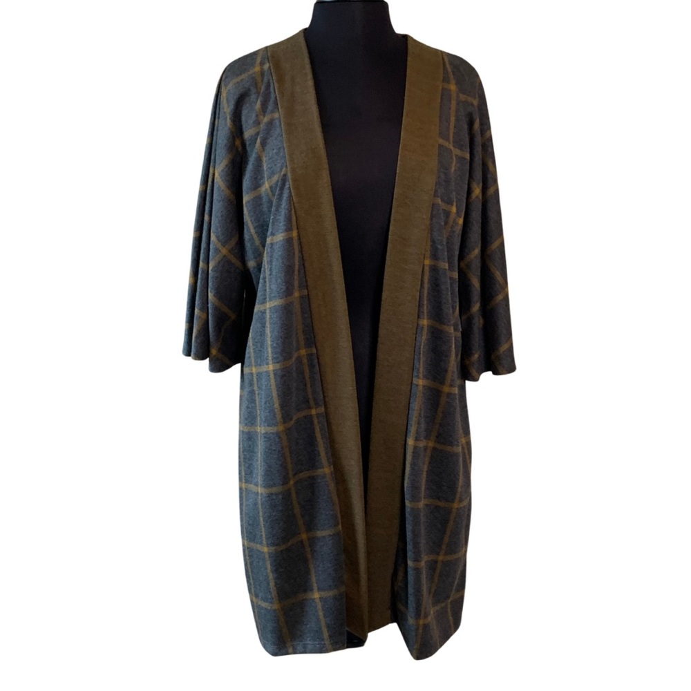 TWENTY TEN Cardigan Charcoal Gray Open Large Windowpane